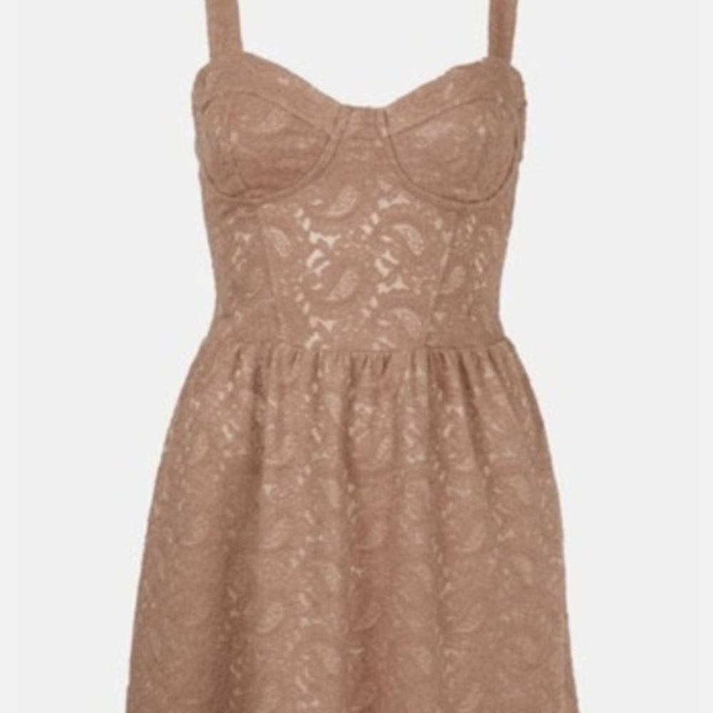 Topshop Sweetheart Tan Paisley Print Lace Dress 6